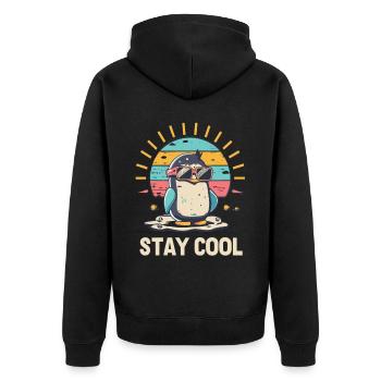 Chillen mit Stil: Pinguin-Edition - Unisex Premium Bio Zip Hoodie - Schwarz - Hinten - Nico (187cm)