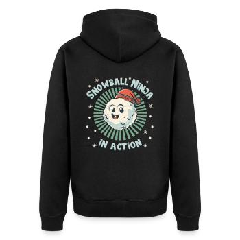 Schneeballschlacht - Snowball Ninja in Action - Unisex Premium Bio Zip Hoodie - Schwarz - Hinten - Nico (187cm)