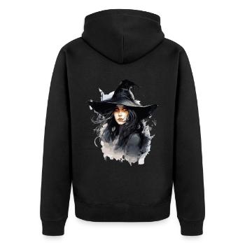 Cooles Halloween -Kostüm - Gruselige Hexe - Unisex Premium Bio Zip Hoodie - Schwarz - Hinten - Nico (187cm)
