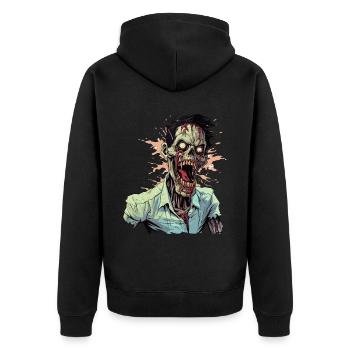 Cooles Halloween -Kostüm - Gruseliger Zombie - Unisex Premium Bio Zip Hoodie - Schwarz - Hinten - Nico (187cm)