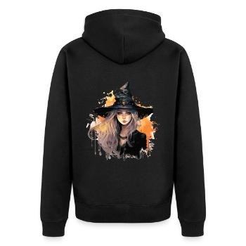 Cooles Halloween -Kostüm - Gruselige Hexe - Unisex Premium Bio Zip Hoodie - Schwarz - Hinten - Nico (187cm)