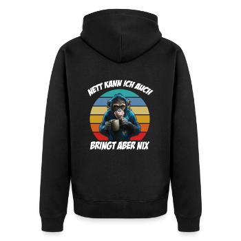 Affe Nett Kann Ich Auch Bringt Aber Nix - Unisex Premium Bio Zip Hoodie - Schwarz - Hinten - Nico (187cm)