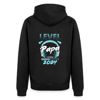 Papa Level Loading 2024 - Unisex Premium Organic Zip Hoodie - black - Back - Nico (187cm)