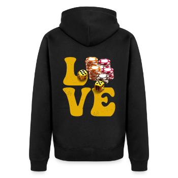 Casino Glücksspiel Spieler Poker Chips LOVE - Unisex Premium Bio Zip Hoodie - Schwarz - Hinten - Nico (187cm)
