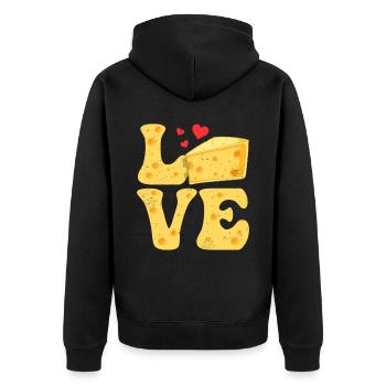 Käse Gouda Feta Cheddar LIEBE - Unisex Premium Bio Zip Hoodie - Schwarz - Hinten - Nico (187cm)