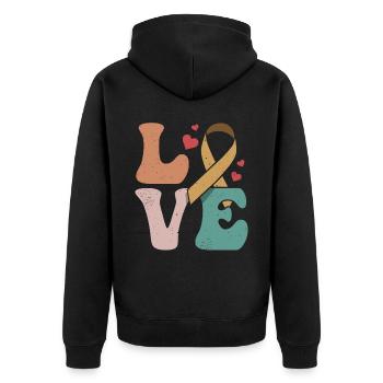 Chemotherapy Radiation Chemo Survivor Ribbon LO - Unisex Premium Organic Zip Hoodie - black - Back - Nico (187cm)