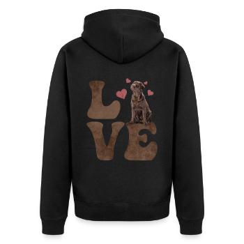 Chesapeake Bay Retriever Hund LIEBE - Unisex Premium Bio Zip Hoodie - Schwarz - Hinten - Nico (187cm)
