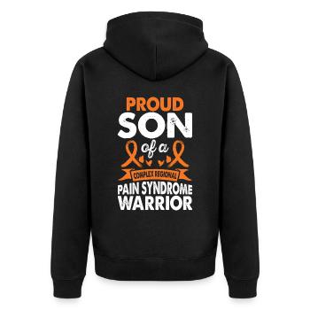 Son of Crps Warrior Awareness Month Orange - Unisex Premium Organic Zip Hoodie - black - Back - Nico (187cm)