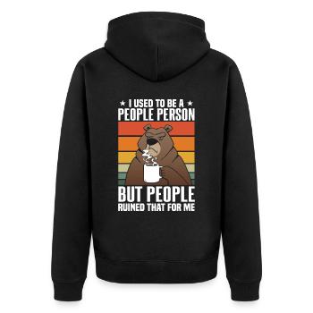 Retro Bear People Person - Unisex Premium Organic Zip Hoodie - black - Back - Nico (187cm)