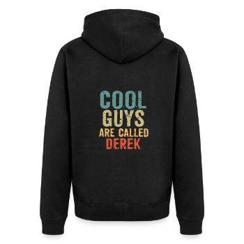 Cool guys are called derek - Unisex Premium Bio Zip Hoodie - Schwarz - Hinten - Nico (187cm)