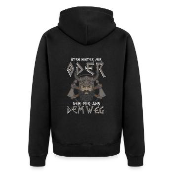 Wikinger Steh Hinter Mir - Unisex Premium Bio Zip Hoodie - Schwarz - Hinten - Nico (187cm)