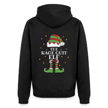 The Rage Quit Elf Video Gaming - Unisex Premium Bio Zip Hoodie - Schwarz - Hinten - Nico (187cm)
