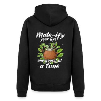 Yerba Mate Tee - Unisex Premium Bio Zip Hoodie - Schwarz - Hinten - Nico (187cm)