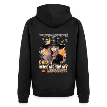 Halloween -Kostüm - Lass Mich Nicht Meinen - Unisex Premium Bio Zip Hoodie - Schwarz - Hinten - Nico (187cm)