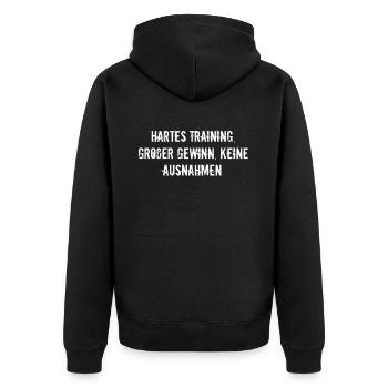 Fitness - Hartes Training, großer Gewinn, keine - Unisex Premium Bio Zip Hoodie - Schwarz - Hinten - Nico (187cm)