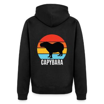 Capybara Retro Capibara Wasserschwein - Unisex Premium Organic Zip Hoodie - black - Back - Nico (187cm)