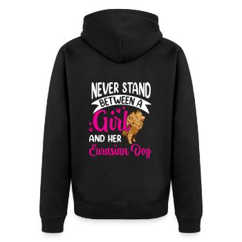 Mädchen und ihr Eurasier Eurasian Dog - Unisex Premium Bio Zip Hoodie - Schwarz - Hinten - Nico (187cm)