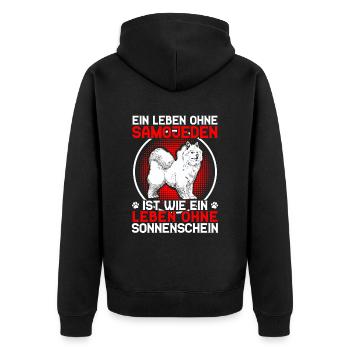 Leben ohne Samojede Samojedenspitz - Unisex Premium Bio Zip Hoodie - Schwarz - Hinten - Nico (187cm)