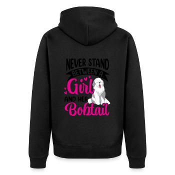 Girl and her Bobtail Old English Sheepdog - Unisex Premium Organic Zip Hoodie - black - Back - Nico (187cm)