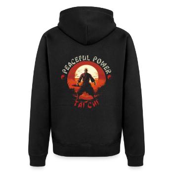Tai Chi Taijiquan Peaceful Power Tai Chi Chuan - Unisex Premium Bio Zip Hoodie - Schwarz - Hinten - Nico (187cm)