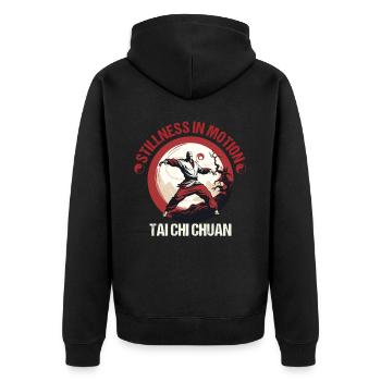 Taijiquan Stillness in Motion Tai Chi Chuan - Unisex Premium Bio Zip Hoodie - Schwarz - Hinten - Nico (187cm)