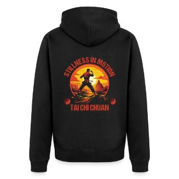 Taijiquan Stillness in Motion Tai Chi Chuan - Unisex Premium Bio Zip Hoodie - Schwarz - Hinten - Nico (187cm)