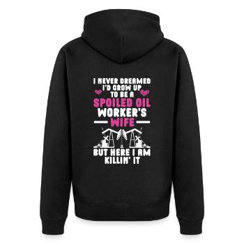 Travailleur pétrolier Rig Roughneck Oilfield Woman - Veste à capuche bio Premium Unisexe - noir - Dos - Nico (187cm)