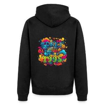 Funky Geburtstag: Mai 1995 - Psychadelic - Unisex Premium Bio Zip Hoodie - Schwarz - Hinten - Nico (187cm)