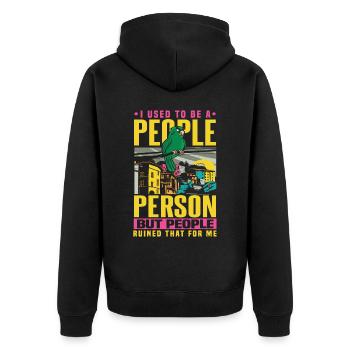 I Used To Be A People Person Bird Saying - Unisex Premium Organic Zip Hoodie - black - Back - Nico (187cm)