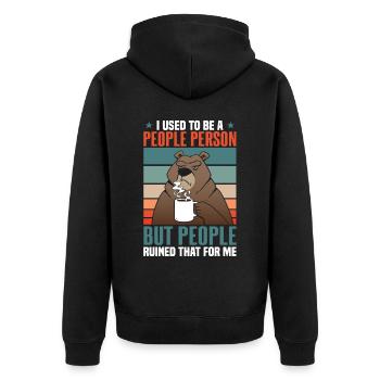 I Used To Be A People Person Bear Coffee - Unisex Premium Organic Zip Hoodie - black - Back - Nico (187cm)