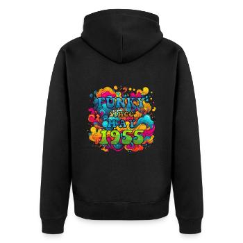 Funky Geburtstag: Mai 1955 - Psychadelic - Unisex Premium Bio Zip Hoodie - Schwarz - Hinten - Nico (187cm)