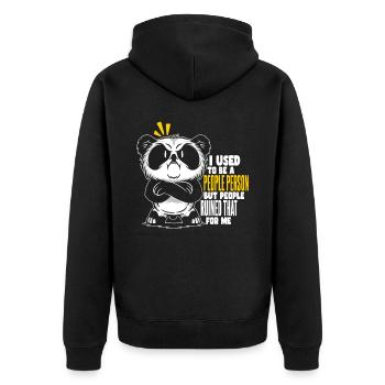 Panda Asozial Früher war ich ein geselliger Mensch - Unisex Premium Bio Zip Hoodie - Schwarz - Hinten - Nico (187cm)