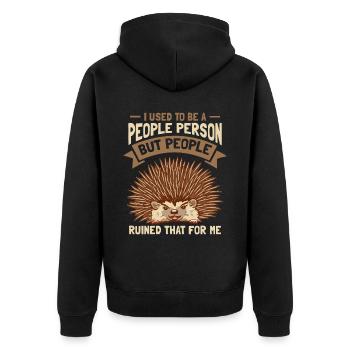 Früher war ich ein geselliger Igel - Unisex Premium Bio Zip Hoodie - Schwarz - Hinten - Nico (187cm)