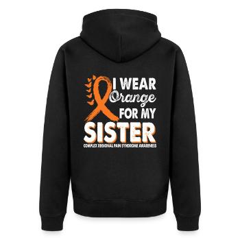 Wear orange to support the Sister - Unisex Premium Organic Zip Hoodie - black - Back - Nico (187cm)