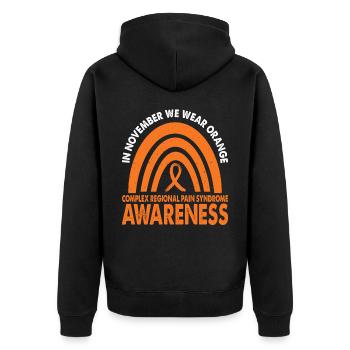 In November, we wear Orange Crps Awareness Month - Unisex Premium Organic Zip Hoodie - black - Back - Nico (187cm)