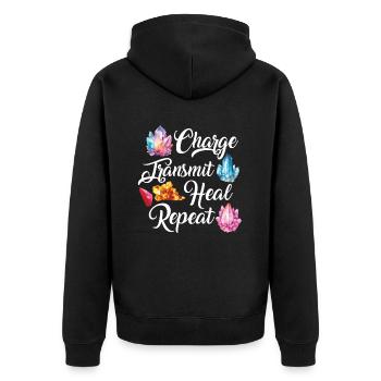 Lustige Edelstein -Chakra -Heilerin Spirituelle - Unisex Premium Bio Zip Hoodie - Schwarz - Hinten - Nico (187cm)