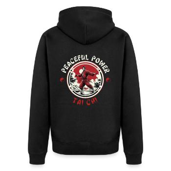 Tai Chi Taijiquan Peaceful Power Tai Chi Chuan - Unisex Premium Bio Zip Hoodie - Schwarz - Hinten - Nico (187cm)