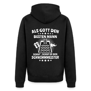 Schwimmmeister Bademeister - Unisex Premium Bio Zip Hoodie - Schwarz - Hinten - Nico (187cm)