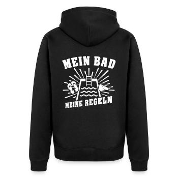 Schwimmmeister Bademeister - Unisex Premium Bio Zip Hoodie - Schwarz - Hinten - Nico (187cm)