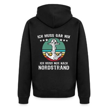 Nordstrand Urlaub - Unisex Premium Bio Zip Hoodie - Schwarz - Hinten - Nico (187cm)