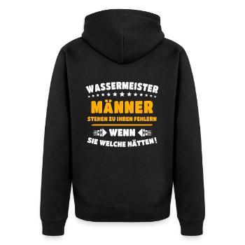 Wassermeister - Unisex Premium Bio Zip Hoodie - Schwarz - Hinten - Nico (187cm)