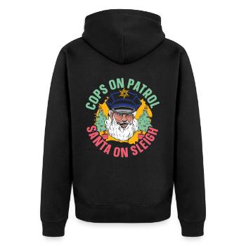 Polizisten auf Patrouille Weihnachtsmann auf Schli - Unisex Premium Bio Zip Hoodie - Schwarz - Hinten - Nico (187cm)