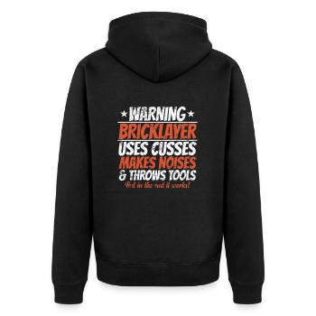 Warning Bricklayer uses Cusses makes Noise - Unisex Premium Organic Zip Hoodie - black - Back - Nico (187cm)