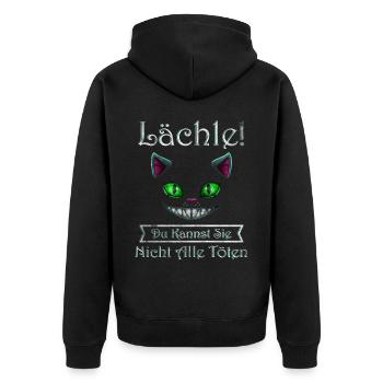 Lächle Du Kannst Sie Nicht Alle Töten - Unisex Premium Bio Zip Hoodie - Schwarz - Hinten - Nico (187cm)