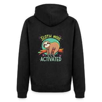 Sloth Mode Activated Lustiges Faultier - Unisex Premium Bio Zip Hoodie - Schwarz - Hinten - Nico (187cm)