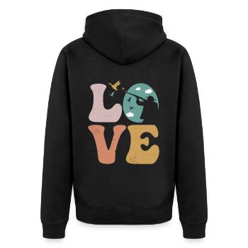 Entenjäger Entenjagd LOVE - Unisex Premium Bio Zip Hoodie - Schwarz - Hinten - Nico (187cm)