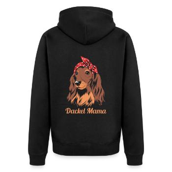 Hund Dackel Mama Dachshund Rauhaardackel Gassi - Unisex Premium Bio Zip Hoodie - Schwarz - Hinten - Nico (187cm)