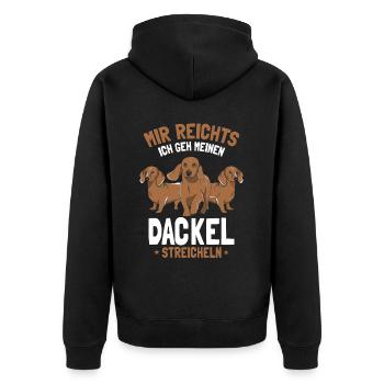 Ich Gehe Meinen Dackel Streicheln - Unisex Premium Bio Zip Hoodie - Schwarz - Hinten - Nico (187cm)