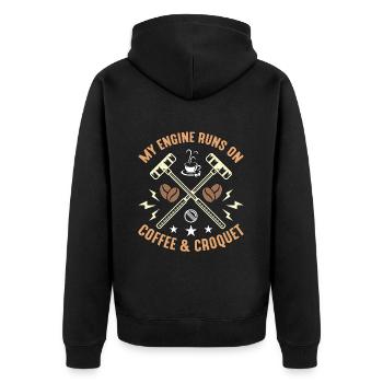 Croquet My Engine Runs On Coffee & Croquet Game - Unisex Premium Bio Zip Hoodie - Schwarz - Hinten - Nico (187cm)