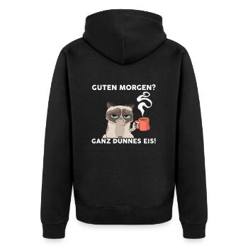 Guten Morgen Ganz Dünnes Eis Katze - Unisex Premium Bio Zip Hoodie - Schwarz - Hinten - Nico (187cm)